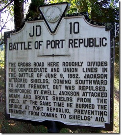 Battle of Port Republic marker JD-10 in Rockingham County, VA