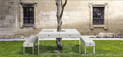 Contemporary bench and table set   for public areas   ALAN by Alfredo Tasca   METALCO