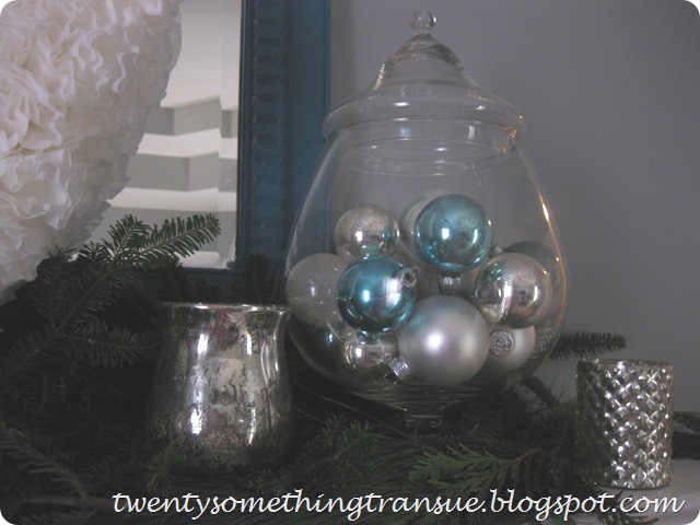 Blue and White Christmas Mantel 4