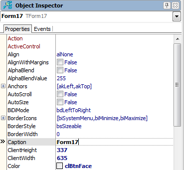 Стандартный Object Inspector в Delphi XE2
