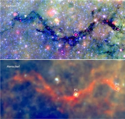 painéis mostrando as regiões P1 e P6 da nebulosa da Serpente
