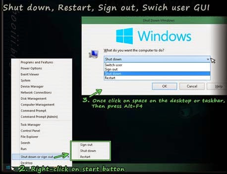 how to Shutdows Restart Sign out on Windos 10_02