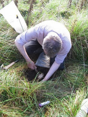 Dr David Jones taking a bulk density core soil sample in Somerset