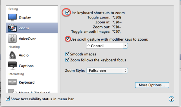 My Zoom options on my mac