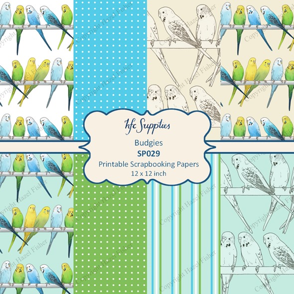 SP029 Budgies printable scrapbooking paper 1