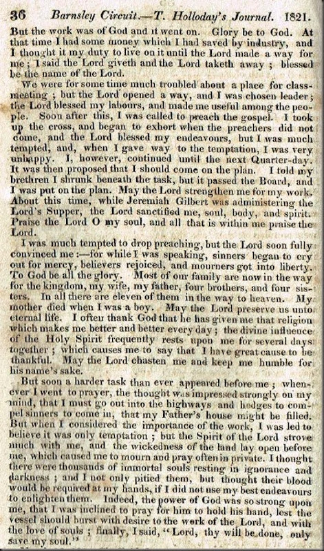 Extract from Thomas Holliday's journal - 1821 - Part 2