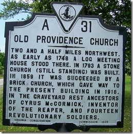 Old Providence Church, Marker A-31 - Augusta Co. VA