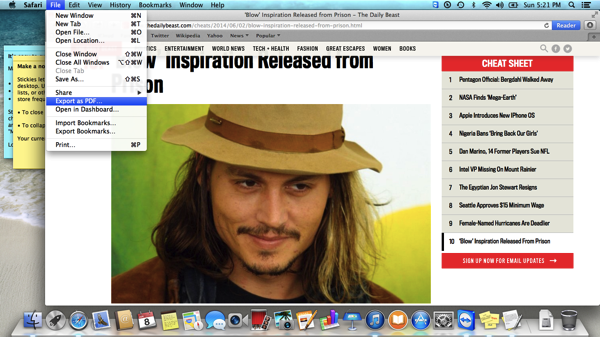 Export as PDF from Safari File Menu
