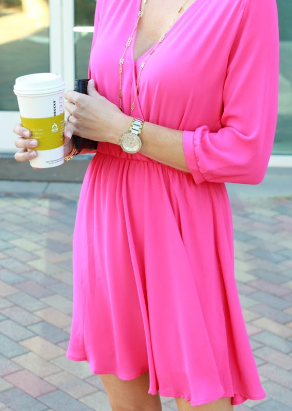 open lace back dress Black with Neon Pink Moisture Wicking Dress Shirt main image 1