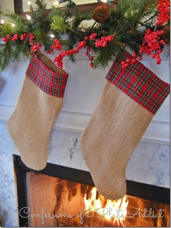 CONFESSIONS OF A PLATE ADDICT Burlap and Plaid Christmas Stockings CONFESSIONS OF A PLATE ADDICT Burlap and Plaid Christmas Stockings