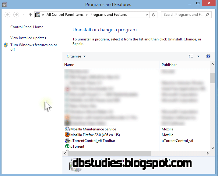 uninstall app/program in windows 8