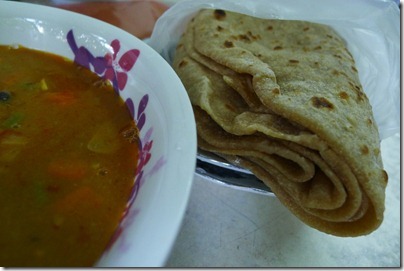 Chapatti with vegie dhal curry gravy