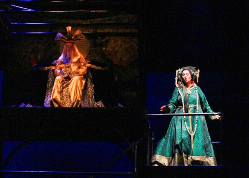 IN REVIEW: Johnathan Stanford White as L'Imperatore Altoum (left) and Othalie Graham as Turandot (right) in Opera Carolina's 2015 production of TURANDOT [Photo by jonsilla.com, © Opera Carolina]