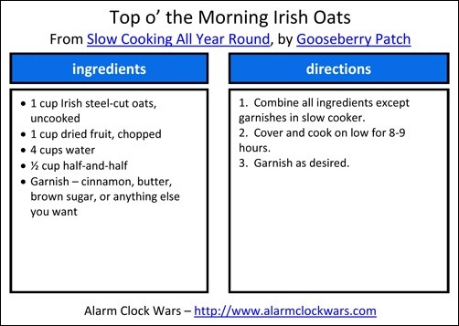 Irish oats recipe card
