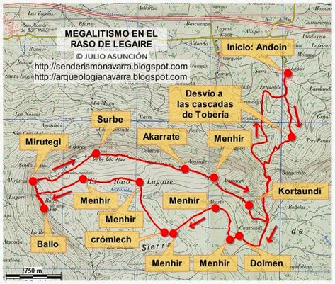 Mapa ruta megalítica por el raso de Legaire