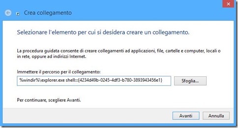 Windows 8 Crea collegamento