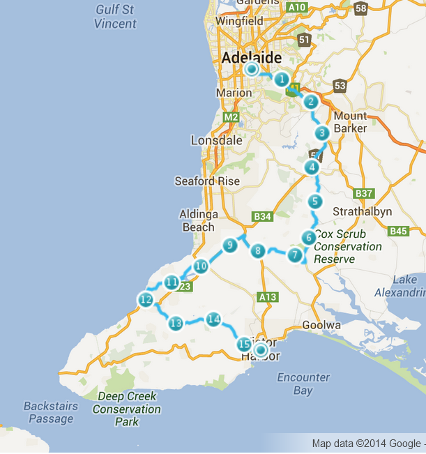 Route map from Unley to Victor Harbor Route map from Unley to Victor Harbor
