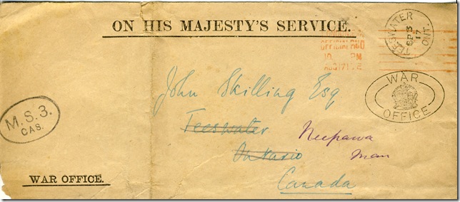 17 Aug 1917 Front of Envelope
