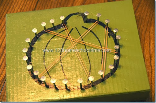 now start adding rubber bands going from one nail to the next now start adding rubber bands going from one nail to the next