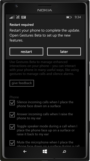 Reboot of device necessary for the first time - Gestures Beta for Windows Phone Lumia (www.kunal-chowdhury.com)