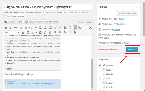 Plugin Syntax Highlighter para o WordPress - Visual Dicas