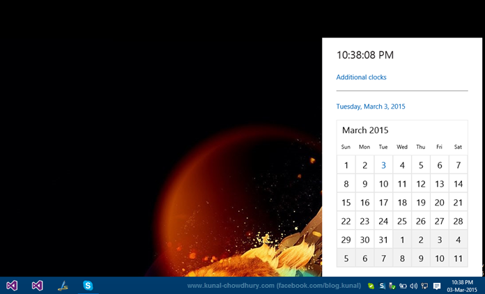 New clock in Windows 10 after registry editing (www.kunal-chowdhury.com)