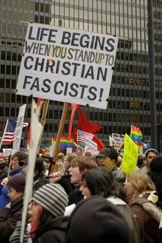 Anti Christian sign in Federal Plaza Chicago Andrew Ciscel