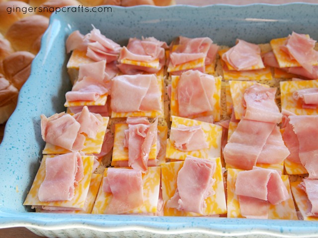 layered sandwich with ham & cheese