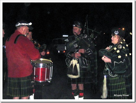 The Drummer and pipers at the Seddonville Dawn Service.