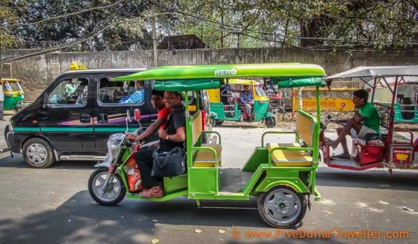 As of 2014 the Electric Rickshaws, Delhi, don't even have a meter Electric rickshaw delhi.jpg