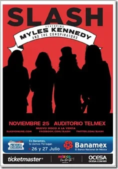 Flyer Slash en Guadalajara 2012 en auditorio telmex concierto compra tus boletos disponibles reventa ticketmaster