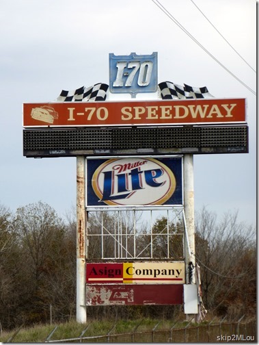 Oct 30, 2012: Ken wanted to see the I-70 Speedway. It was defunct but the sign was still there
