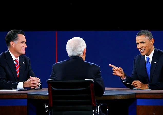 President Obama and Mitt Romney square off during the final Presidential debate of the 2012 U.S. election. No mention of global warming was made in any of the 2012 debates. Joe Raedle / Getty Images