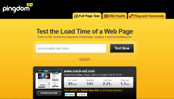 Pingdom Tester la performance de votre site web