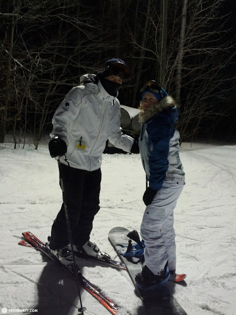 the happy couple snowboarding and skiing in Milton, Canada 