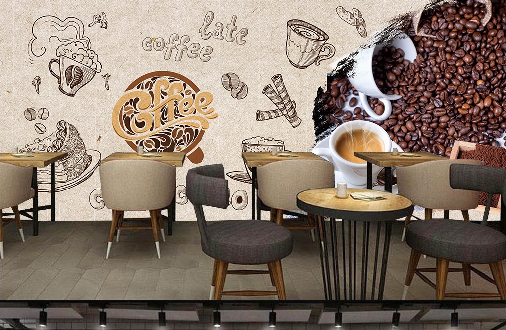 Gợi ý trang trí quán cafe nhỏ với tranh tường và đàn ghi-ta