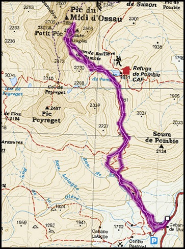 Circo Sur del Midi d'Ossau con esquis (Portalet, Pirineo Frances) Mapa