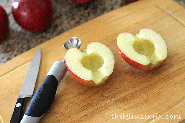 Use a melon baller to remove the core from apples.  