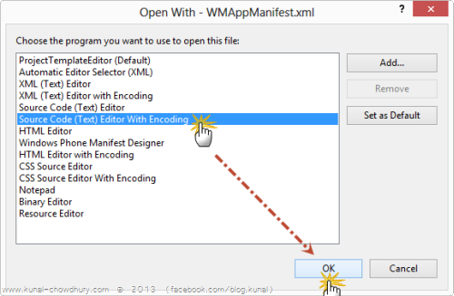 Open WMAppManifest.xml with Source Editor