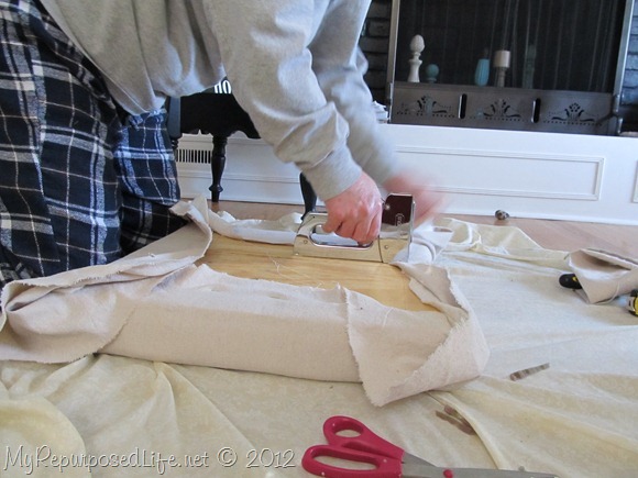 recover upholstery on footstool