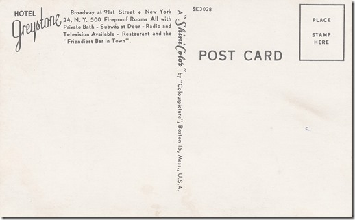 Greystone Hotel, New York City Vintage Postcard pg. 2