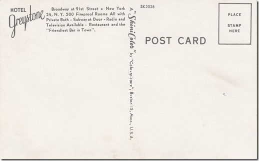 Greystone Hotel, New York City Vintage Postcard pg. 2 Greystone Hotel, New York City Vintage Postcard pg. 2