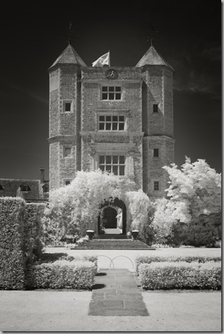 Infrared image of the Elizabethan tower at Sissinghurst Castle Garden in Kent