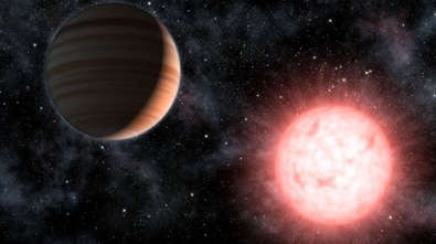 ilustração do exoplaneta VB 10b ao redor de sua estrela