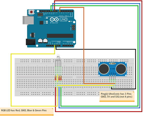 Arduino Project : UltraSonic Sensor to Control RGB LED Light