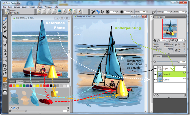 Example of the Corel Painter Lite screens