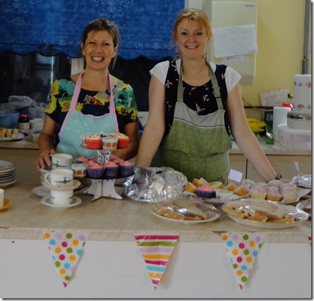 Afternoon tea – l-r - Judith Bannister and Debra Walker serve drinks and cakes