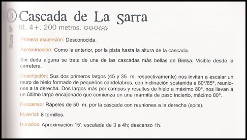 Valle de Pineta - La Sarra 250m III WI4  (info)