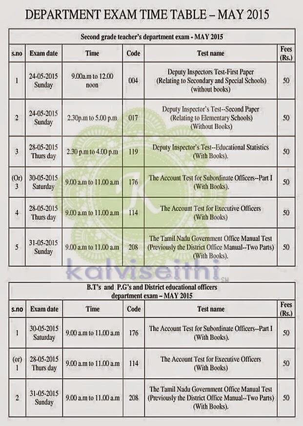 TNPSC DEPARTMENT EXAM MAY 2015 TIME TABLE Kalviseithi No1