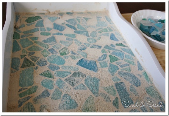 grouted sea glass mosaic tray 